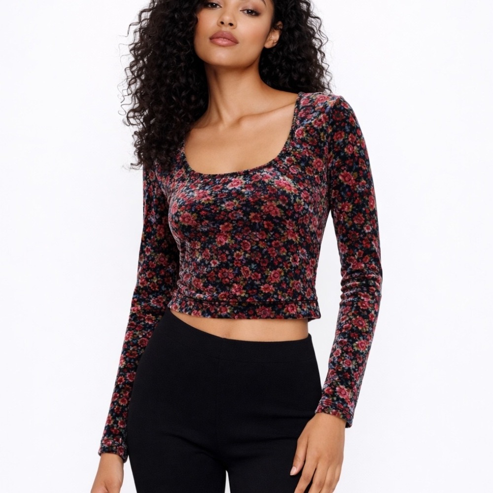 Natural Life Womens Danielle Velvet Floral Crop Top M Cottagecore Fairy Y2K NEW